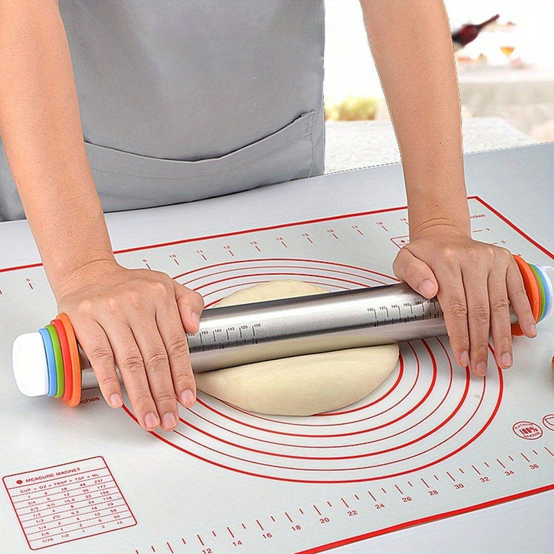 1 pieza de rodillo ajustable con 4 discos extraíbles para hacer pizza, galletas, gominolas, pasteles, pasta y más productos de panadería - Rodillo de masa antiadherente para un uso fácil