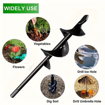 1 pieza de taladro de jardín de acero negro con cabeza espiral hexagonal - 1,69" x 8,66" acero frío, duradero y eficiente, fácil instalación para jardín, patio, paisajismo, jardinería, accesorio de herramienta al aire libre, diseño espiral, construcción
