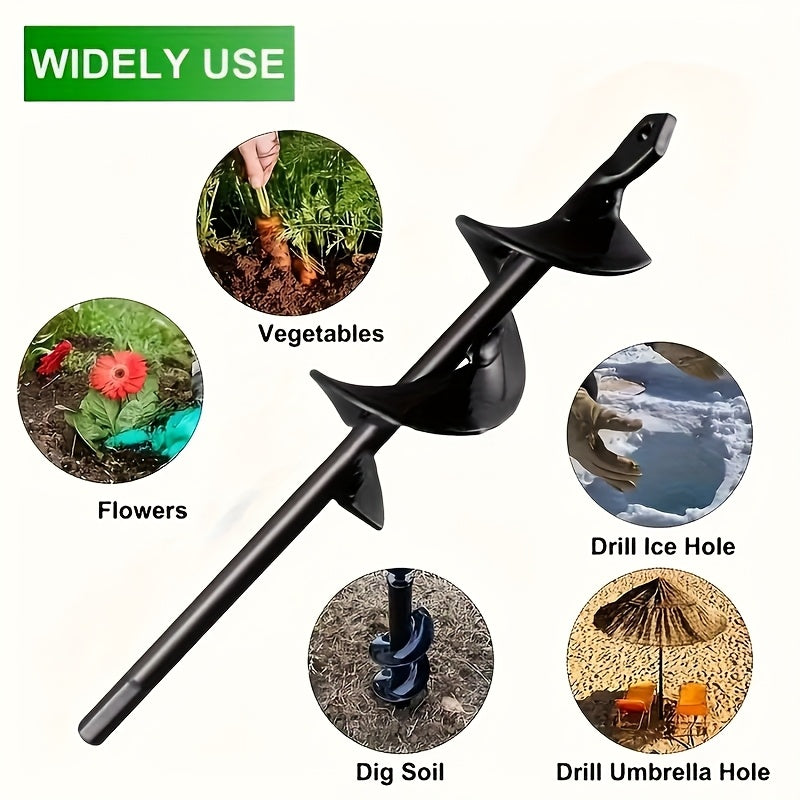 1 pieza de taladro de jardín de acero negro con cabeza espiral hexagonal - 1,69" x 8,66" acero frío, duradero y eficiente, fácil instalación para jardín, patio, paisajismo, jardinería, accesorio de herramienta al aire libre, diseño espiral, construcción