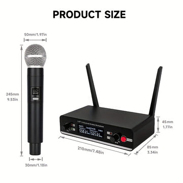 Sistema de micrófono inalámbrico UHF de doble canal AmaceX GM-621 con control de volumen, conector de 6.35 mm, ideal para escenarios, bandas, estudios, músicos y karaoke