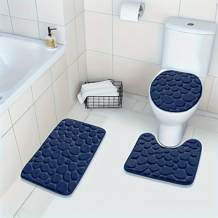 Set de 3 alfombras de baño, suave y absorbente, juego de alfombras de baño de esponja, lavable a máquina, antideslizante, alfombras de baño rectangulares de poliéster, 1,5 cm de grosor, 300 g/㎡, para uso en inodoros y pisos.