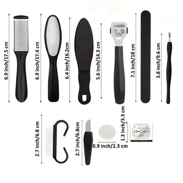 Juego Profesional de Pedicura 8 en 1, Kit para Cuidado de Pies con Acero Inoxidable, Eliminador de Callosidades y Espuma Beige