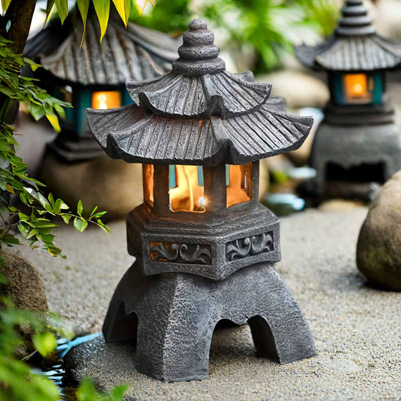 1PC Decoraciones Zen para Exteriores/Interiores - Estatua de Linterna Pagoda con Energía Solar, IPX4Añade encanto artístico a tu jardín, patio y balcón ajardinado, ¡el regalo perfecto para decoración de patio!
