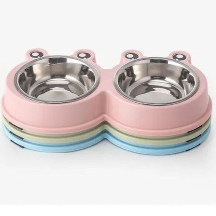 Plato Doble De Comida Para Mascotas Inoxidable OREJITAS