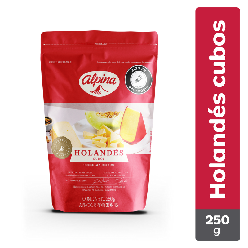 QUESO HOLANDES ALPINA 250G CUBO