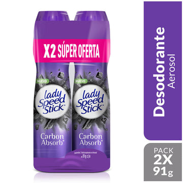 Desodorante Mujer Lady Speed Stick Carbon Absorb Spray 2x91g