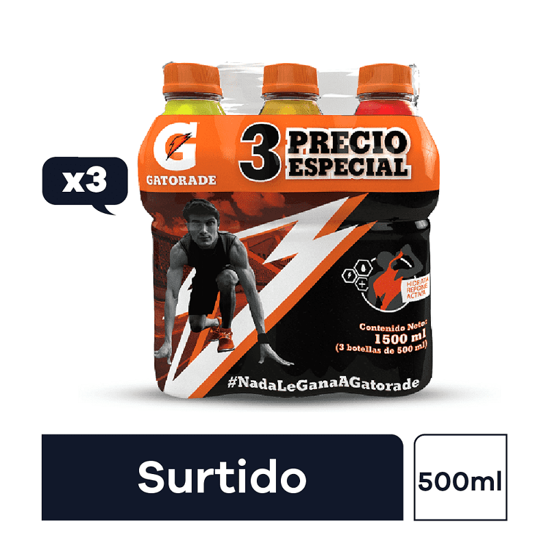 GATORADE 500ML 3U PRECIO ESPECIAL