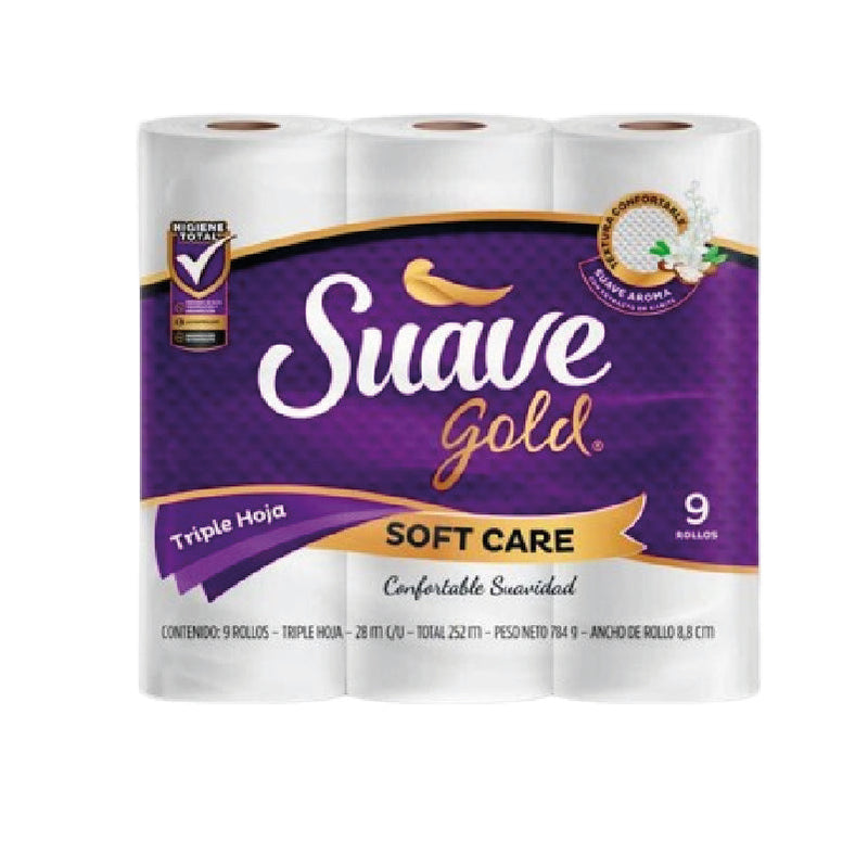 PAPEL HIGIENICO SUAVE GOLD 9U 3HOJAS SOFT CARE