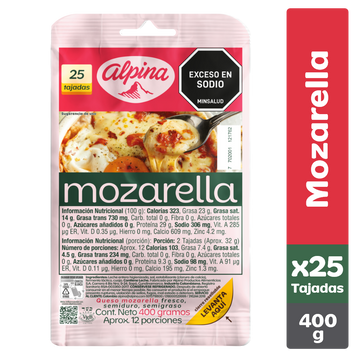 QUESO MOZARELLA ALPINA 400G 25TAJ