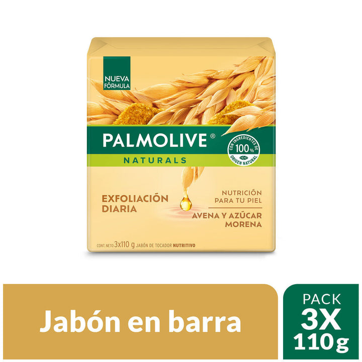 JABON EN BARRA PALMOLIVE AVENA Y AZÚCAR MORENA DE 110G X 3UND
