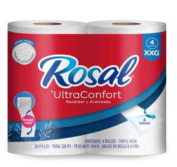 PAPEL HIGIENICO ROSAL 4U SUPER ROLLO ULTRA CONFORT