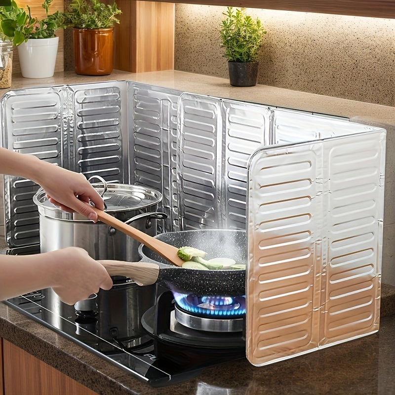Tapete de Aluminio Resistente para Estufa - Diseño Triple Plegable, Protector Anti-Salpicaduras Antiadherente, Resiste Calor hasta 450°F (Compatible con Cocinas a Gas/Eléctricas e Inducción), Ahorra Espacio en la Encimera, Acabado Metálico Elegante y Sup